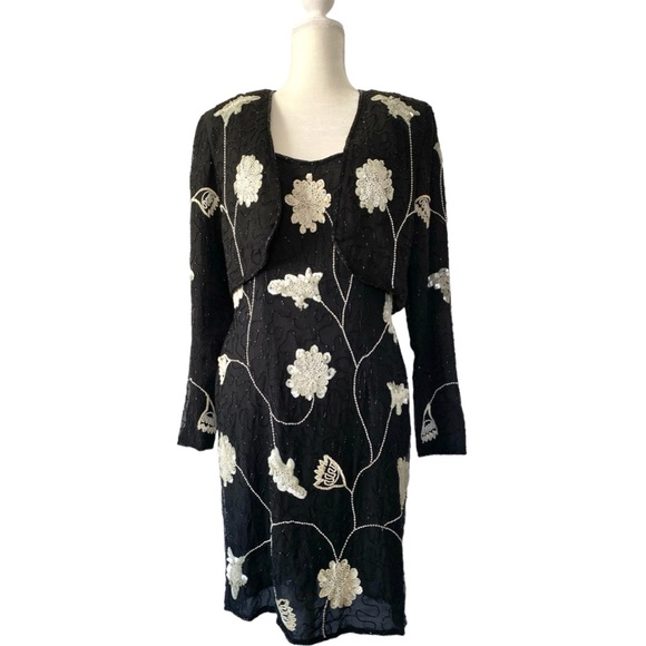 Styleworks Wicked 1990s Beaded Cocktail Dress with Jacket Sz 10 - Picture 2 of 15